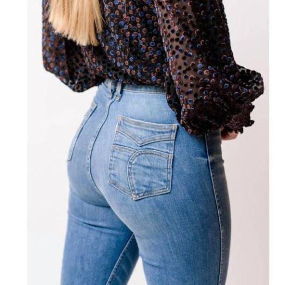 ASKK NY | Slim Bootcut Flare Denim Jeans High Rise Medium Wash Skyline Size 26